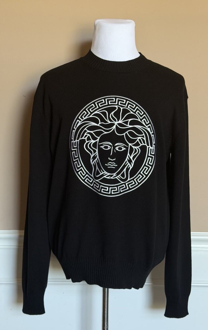 Versace Medusa Embroidered Knit Sweater Black 48 US (58 Eu) 1011884 NWT $1300